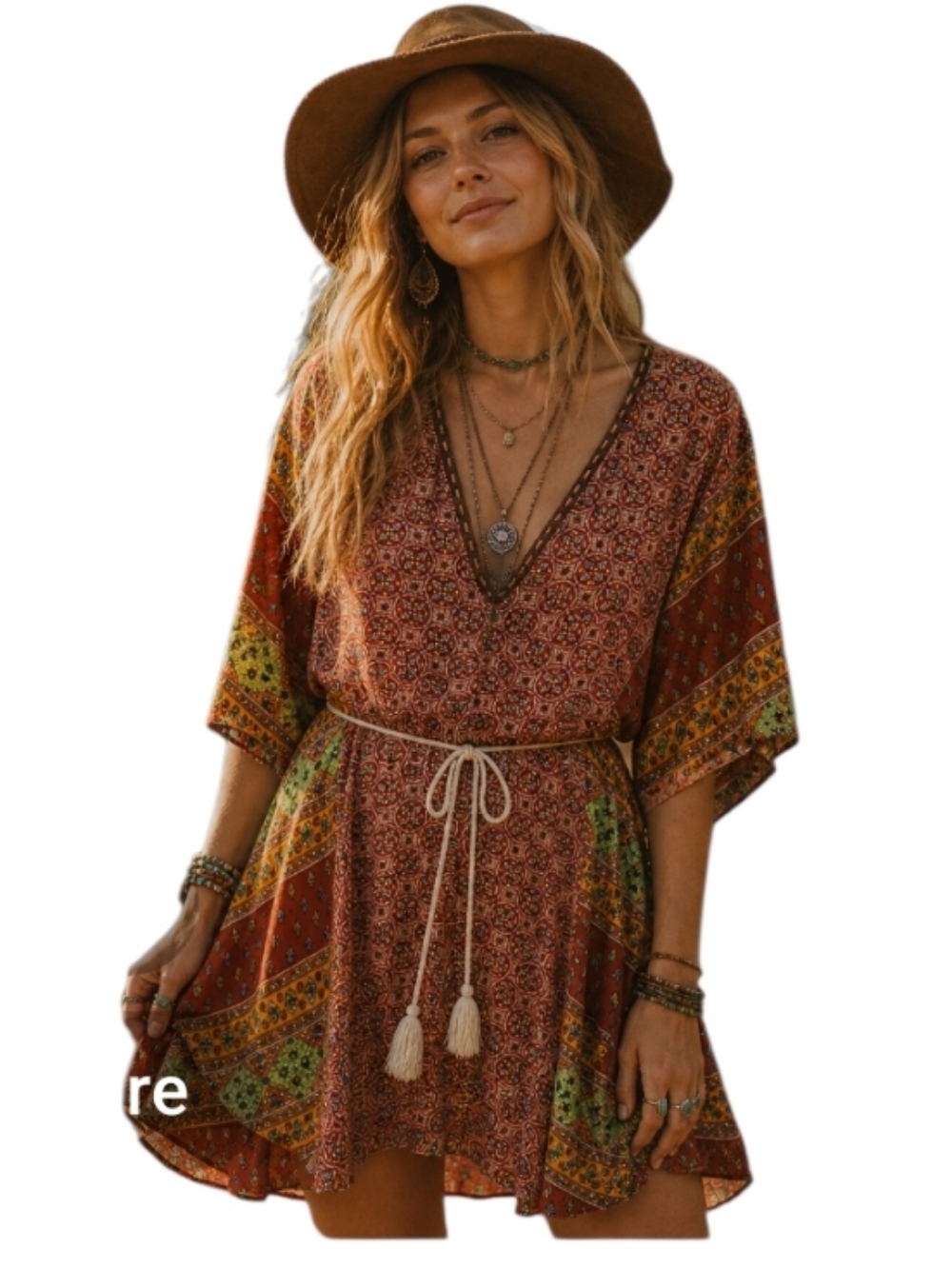 Umgee bohemian mixed print mini dress or tunic top - L.       Y6